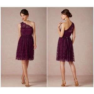 Va Et Vien for BHLDN Womens Burgundy One Shoulder Floral Lace Mini Dress Size 4